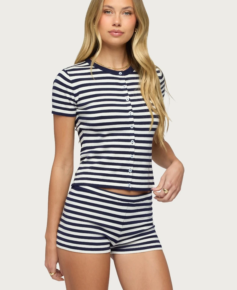 Edikted Women's Irena Striped Button Up Knit Top