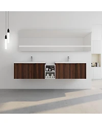 Sillysis Wall Mounted Double Bathroom Vanity with Resin Sinks, Plywood Cabinets and Open Storage for Modern Bathrooms
