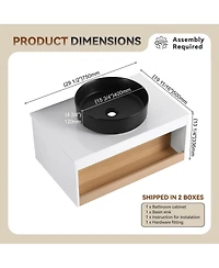 Sillysis Wall Mounted Bathroom Vanity with Vessel Sink, Floating Plywood Cabinet, Open Storage for Small Spaces