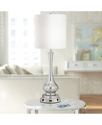 Possini Euro Design Modern Table Lamp 32" Tall Brushed Nickel with Usb and Ac Power Outlet Workstation Base Shade for Bedroom Living Room House