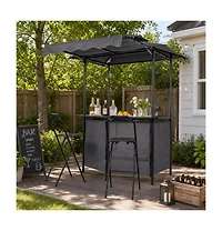 Gouun 3-Piece Patio Bar Set with Grill Gazebo and 2 Folding Bar Stools 6 ft Vented Roof