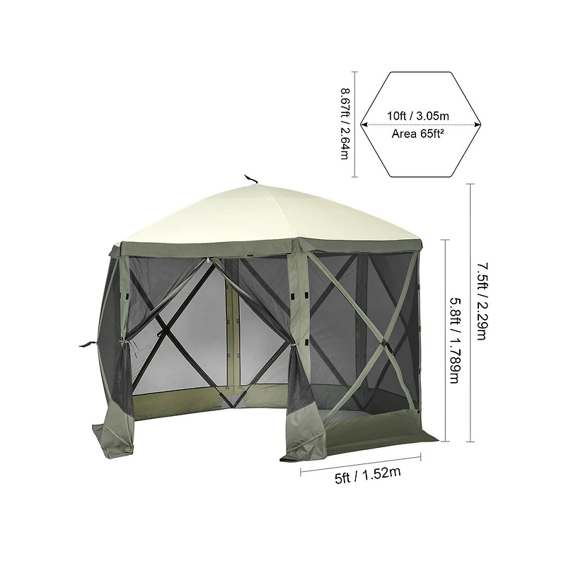 Sugift Pop Up Gazebo Tent 6 Sided Canopy Sun Shelter with Mosquito Netting Army Tone