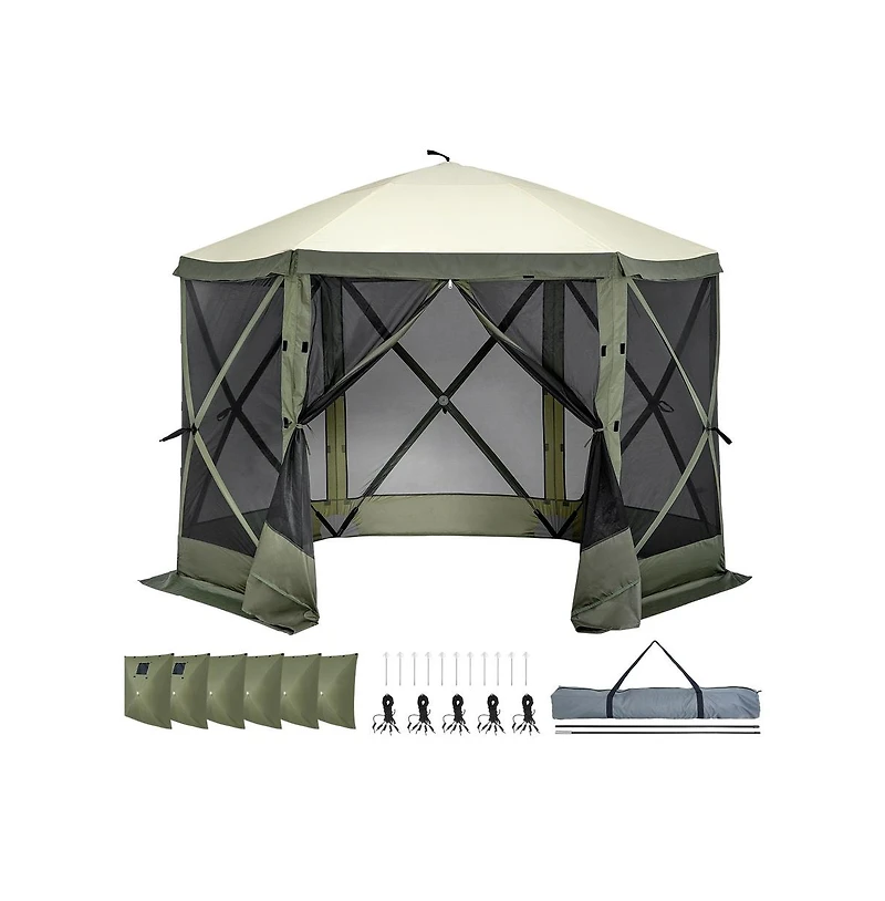 Sugift Pop Up Gazebo Tent 6 Sided Canopy Sun Shelter with Mosquito Netting Army Tone
