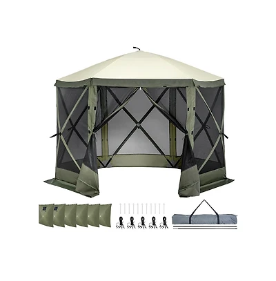 Sugift Pop Up Gazebo Tent 6 Sided Canopy Sun Shelter with Mosquito Netting Army Tone