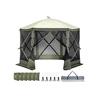 Sugift Pop Up Gazebo Tent 6 Sided Canopy Sun Shelter with Mosquito Netting Army Tone