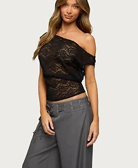 Edikted Women's Kessa Sheer Lace Off Shoulder Top