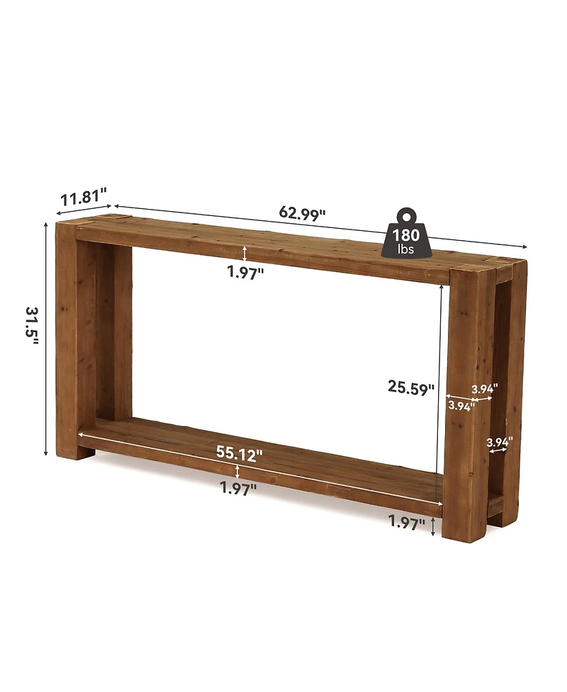 Tribesigns 2-Tier Solid Wood Console Table, 63-Inch Narrow Long Wooden Entryway Table with Open Storage Shelf