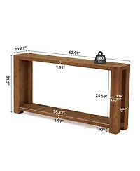Tribesigns 2-Tier Solid Wood Console Table, 63-Inch Narrow Long Wooden Entryway Table with Open Storage Shelf