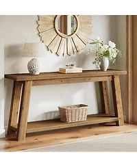 Tribesigns 70.9" Solid Wood Console Table, 2-Tier Farmhouse Sofa Table for Entryway and Living Room