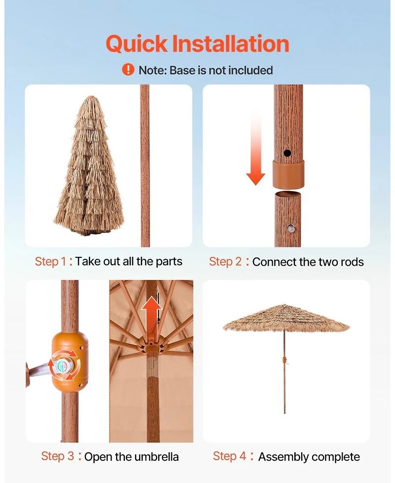 Gouun 9 feet Thatched Patio Umbrella with Tilt Hawaiian Style Outdoor Beach Parasol