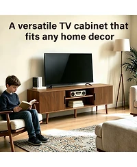 Rainsken Fluted Tv Stands, with Storage and Open Shelves, Mid Century Modern Entertainment Center, for Living Room, Bedroom