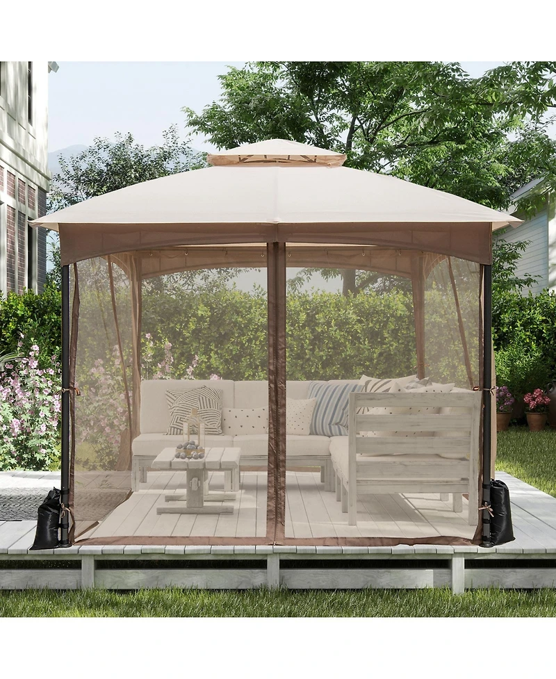 Sugift 10 X 10 Ft Heavy-Duty Patio Gazebo with Netting Walls and 4 Sandbags