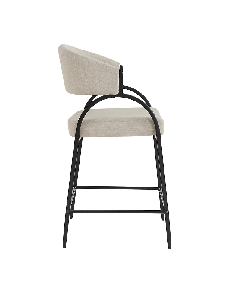 Rainsken 25 inch Seat Height Modern Fabric Bar Stools, Counter Height Chairs Set of 2 with Curved Backrest and Metal Frame for Kitchen Island