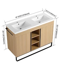 Sillysis 47.6 Inch Freestanding Double Sink Bathroom Vanity with Soft Close Doors, Open Shelves and Storage Boxes, Modern Plywood Cabinet