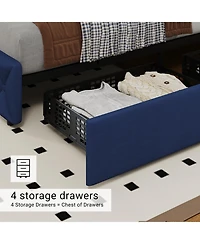 homfan Upholstered Platform Bed Frame with 4 Storage Drawers Adjustable Headboard, Pu Leather Platform Storage Bed Frame with Button Tufted