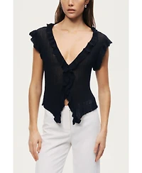 Nocturne Women's Ruffled V-Neck Sheer Blouse