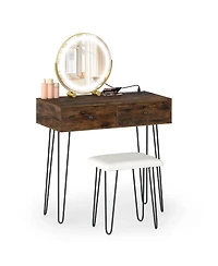 Volenca Vanity Desk with Lighted Adjustable Mirror, Usb-c, and Stool, 30-in Tabletop