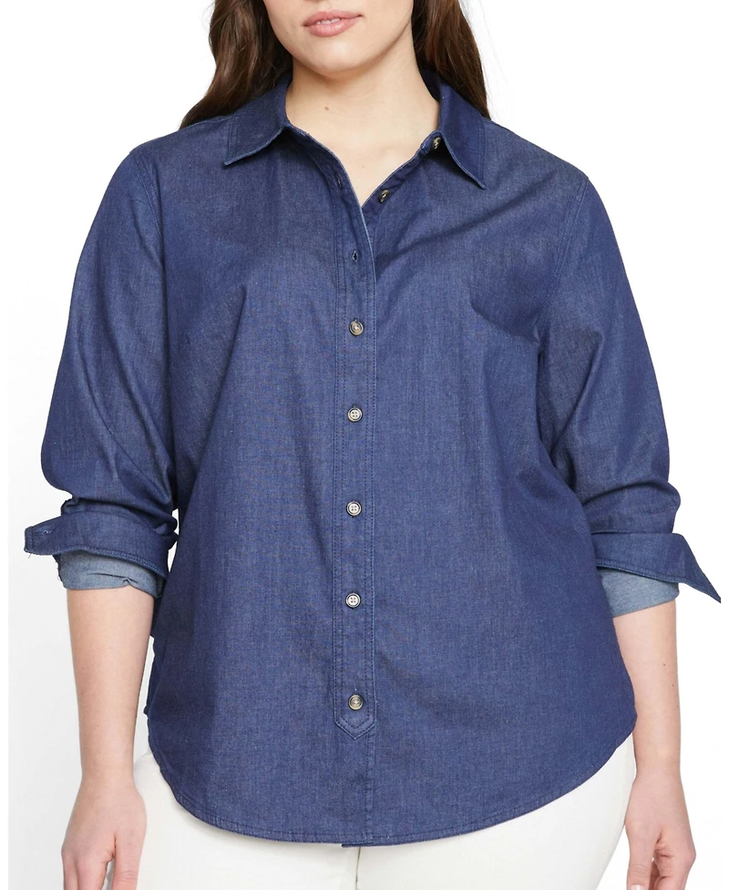 Universal Standard Plus Minimalist Stretch Cotton Chambray Shirt