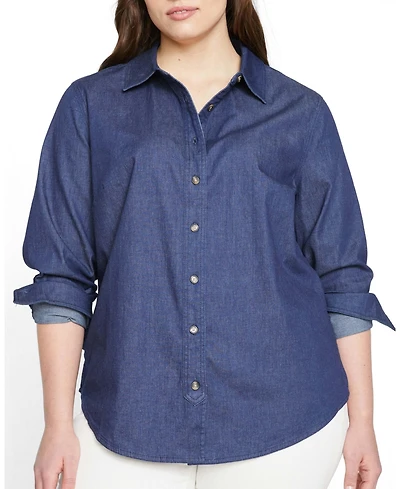 Universal Standard Plus Minimalist Stretch Cotton Chambray Shirt