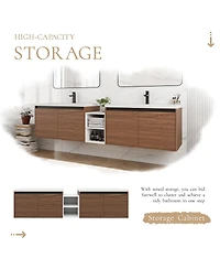 Sillysis Wall Mounted Double Bathroom Vanity with Dual Resin Sinks Open Storage Shelves for Modern Master Bath