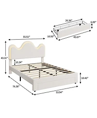 homfan Led Upholstered Platform Bed, Adjustable Petal Headboard, Storage Drawer, Boucle Lamb Fleece, Wood Slats
