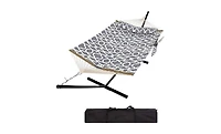 gaomon Double Hammock with Stand for 2 Persons – 475 Lbs Capacity, Breathable Cotton Rope Portable Hammock with Reversible Quilted Pad and Pillow
