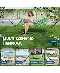 gaomon Double Hammock with Stand - 2-Person Cotton Rope Hammock with Polyester Quilted Pad and Pillow, 475 Lbs Capacity Portable Hammock for Garden