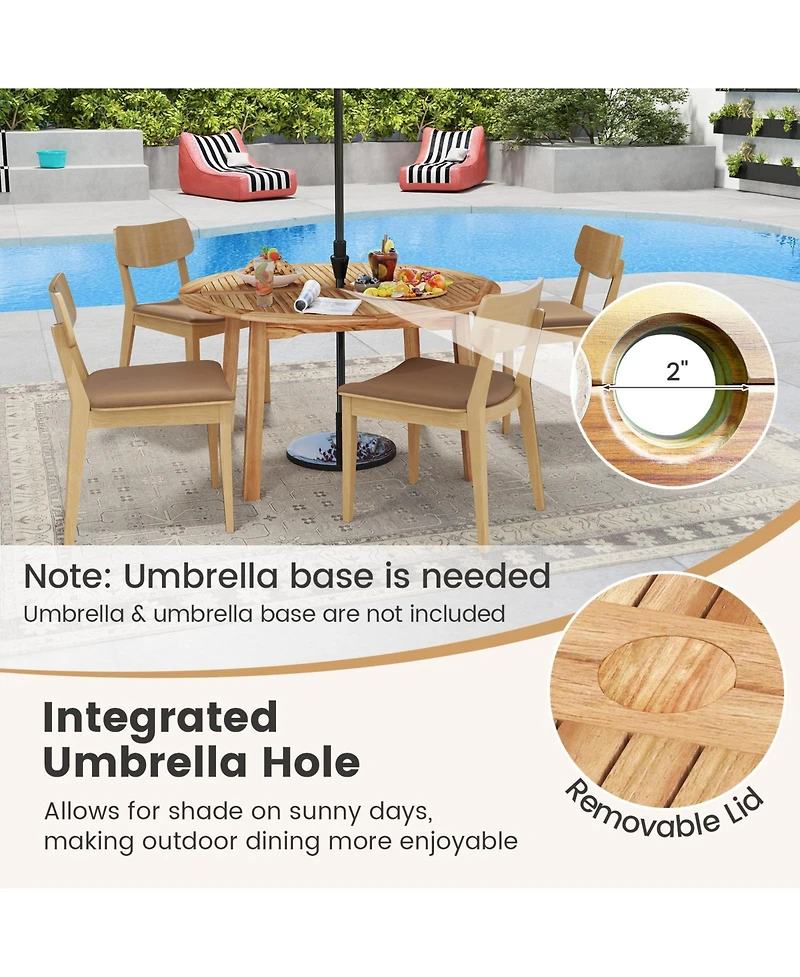 Sugift 5-Piece Acacia Wood 53 in Round Dining Set with Umbrella Hole