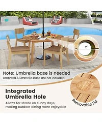 Sugift 5-Piece Acacia Wood 53 in Round Dining Set with Umbrella Hole