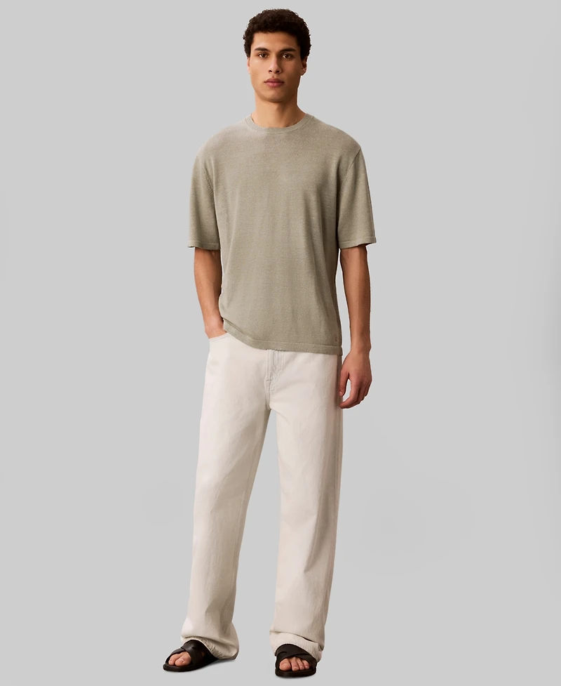 Calvin Klein Men's Subtly Textured Linen Blend Short-Sleeve Sweater