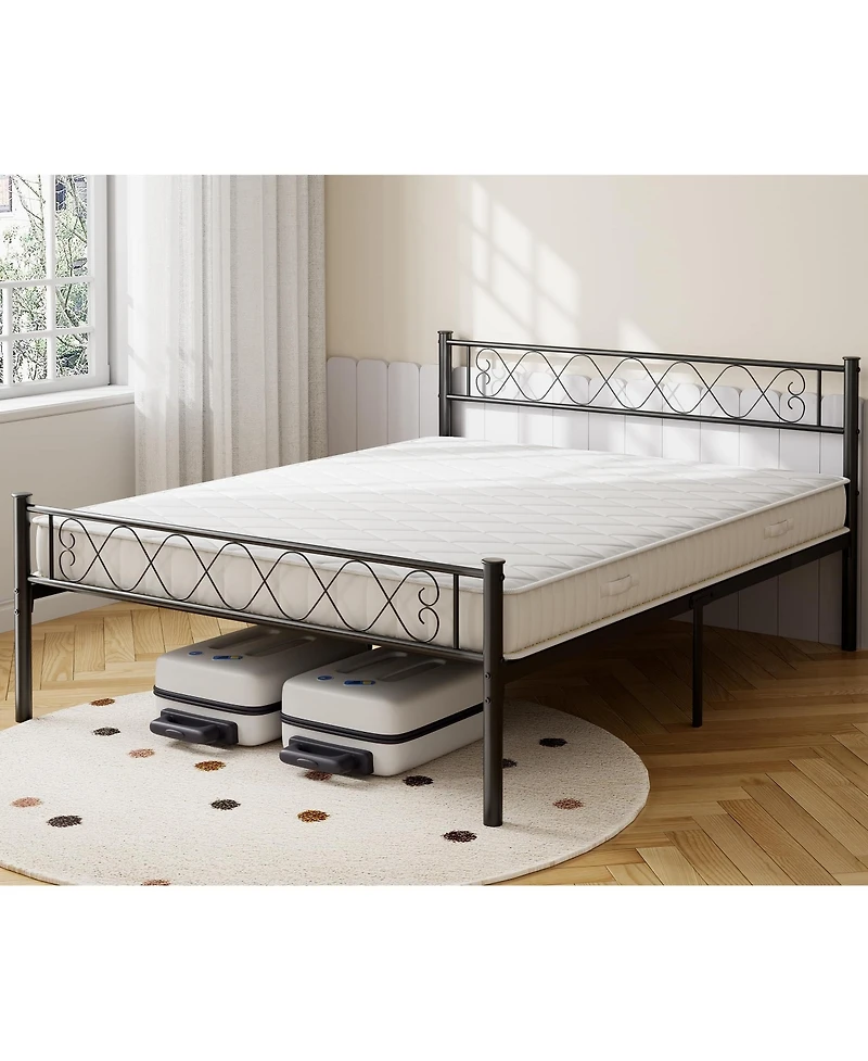 homfan Metal Platform Bed Frame with Headboard and Footboard, Metal Slats, 13.7 Inch Underbed Storage