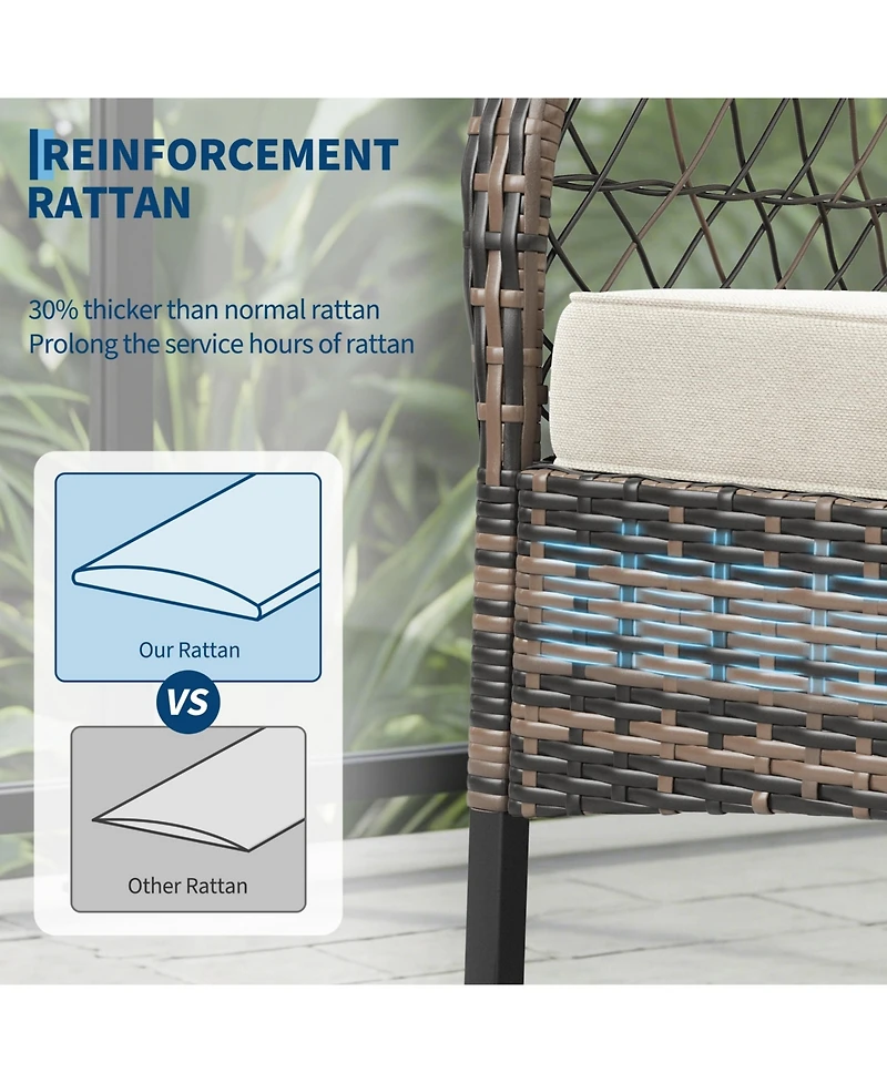 gaomon 3-Piece Patio Furniture Set 2 Rocking Chairs and Glass Table, Outdoor Wicker Seating