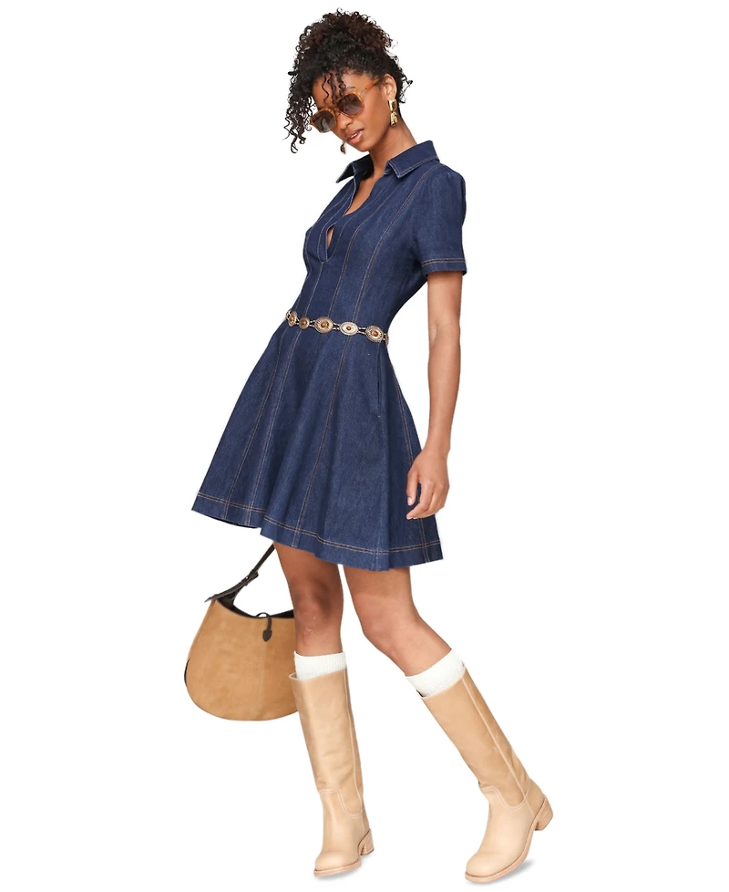 Avec Les Filles Women's Red Fit-and-Flare Collared Mini Dress