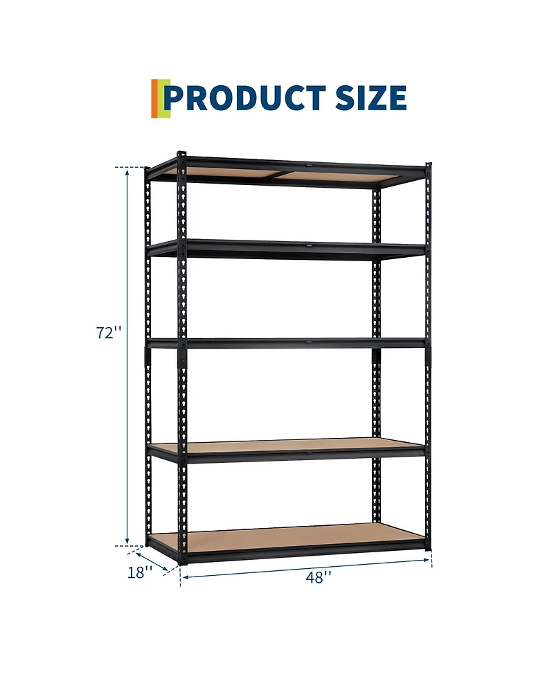 homfan 5 Tier Storage Shelf, Heavy Duty Metal Shelving Unit with Adjustable Shelves for Pantry or Basement