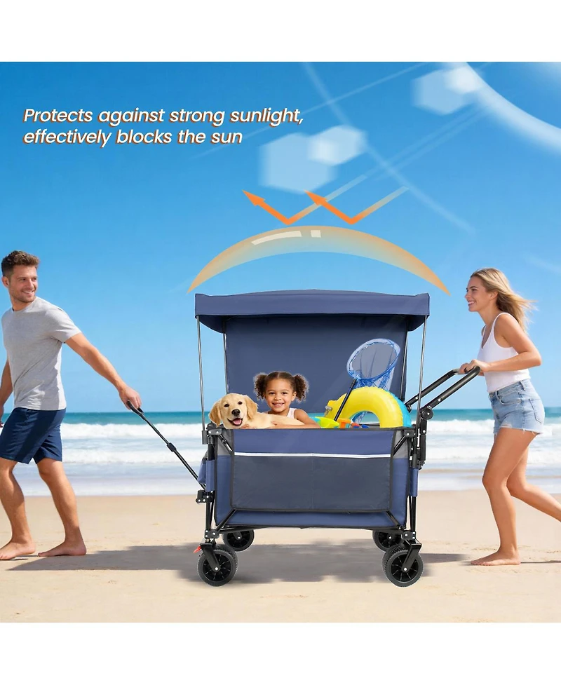 Streamdale Furniture Multi-Functional Folding Wagon Cart with Canopy All-Terrain Wheels 480lbs Cap