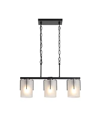 Midola Minimalist 3-Light Linear Chandelier, Pendant Lighting with Frosted Glass Shades, E26 Base Adjustable Ceiling Fixture for Dining Room