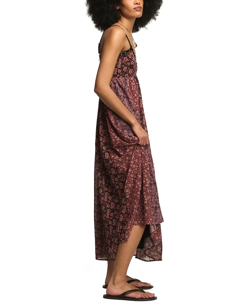 Lucky Brand Women's Print V-Neck Mix Midi Dress