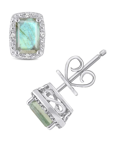 Onyx & Diamond Accent Rectangle Stud Earrings Sterling Silver (Also Turquoise Labradorite)