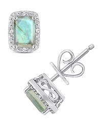 Onyx & Diamond Accent Rectangle Stud Earrings Sterling Silver (Also Turquoise Labradorite)