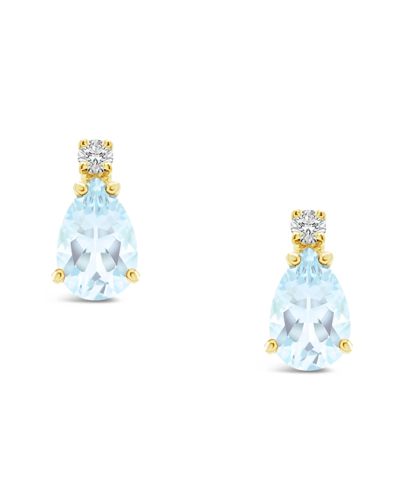 Aquamarine (3/4 ct.t.w) and Diamond Accent Stud Earrings in 14K Yellow Gold
