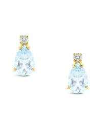 Aquamarine (3/4 ct.t.w) and Diamond Accent Stud Earrings in 14K Yellow Gold