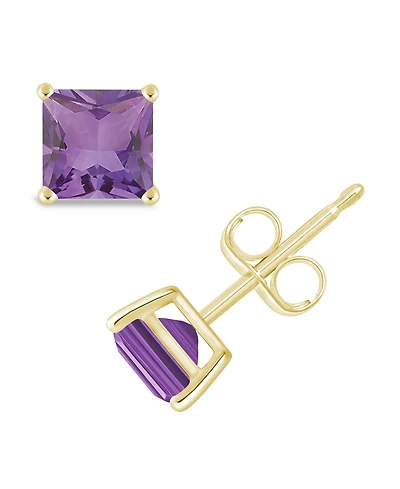 Princess-cut Gemstone Stud Earrings 14K Yellow Gold
