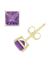 Princess-cut Gemstone Stud Earrings 14K Yellow Gold
