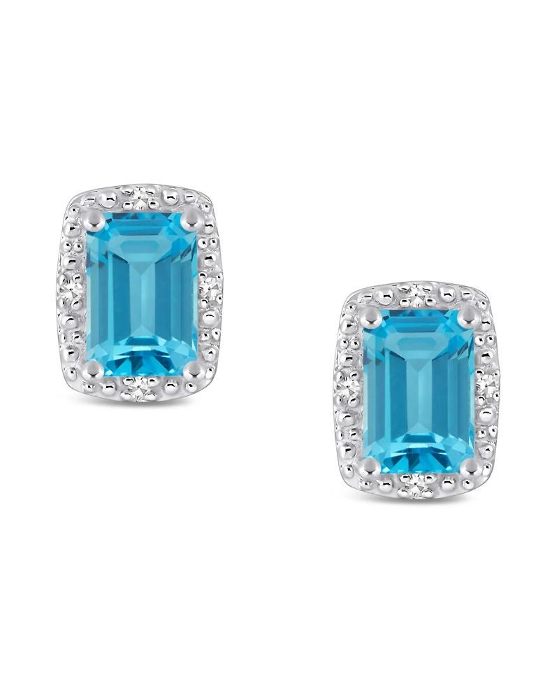 Gemstone and Diamond Accent Stud Earrings Sterling Silver