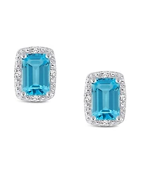 Gemstone and Diamond Accent Stud Earrings Sterling Silver