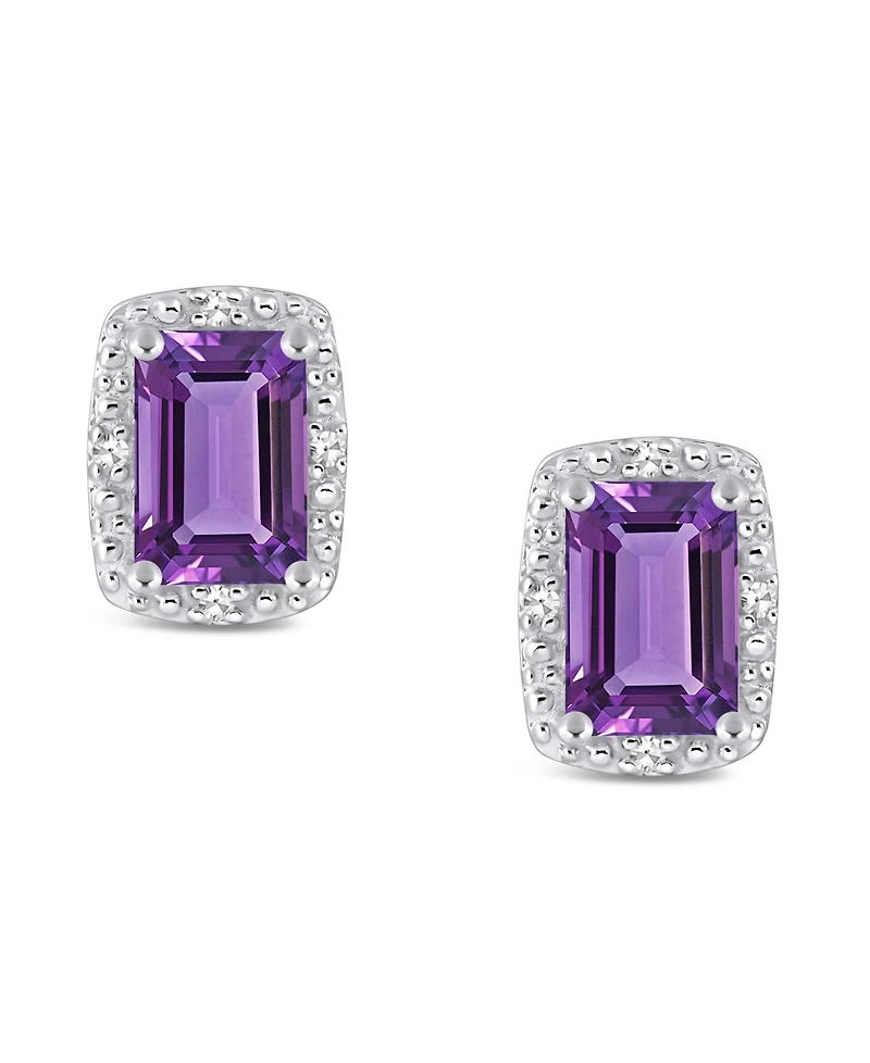 Gemstone and Diamond Accent Stud Earrings Sterling Silver