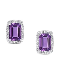 Gemstone and Diamond Accent Stud Earrings Sterling Silver