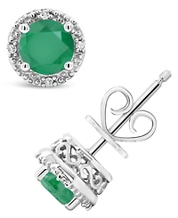 Emerald (1 ct. t.w.) and Diamond Accent Stud Earrings in Sterling Silver