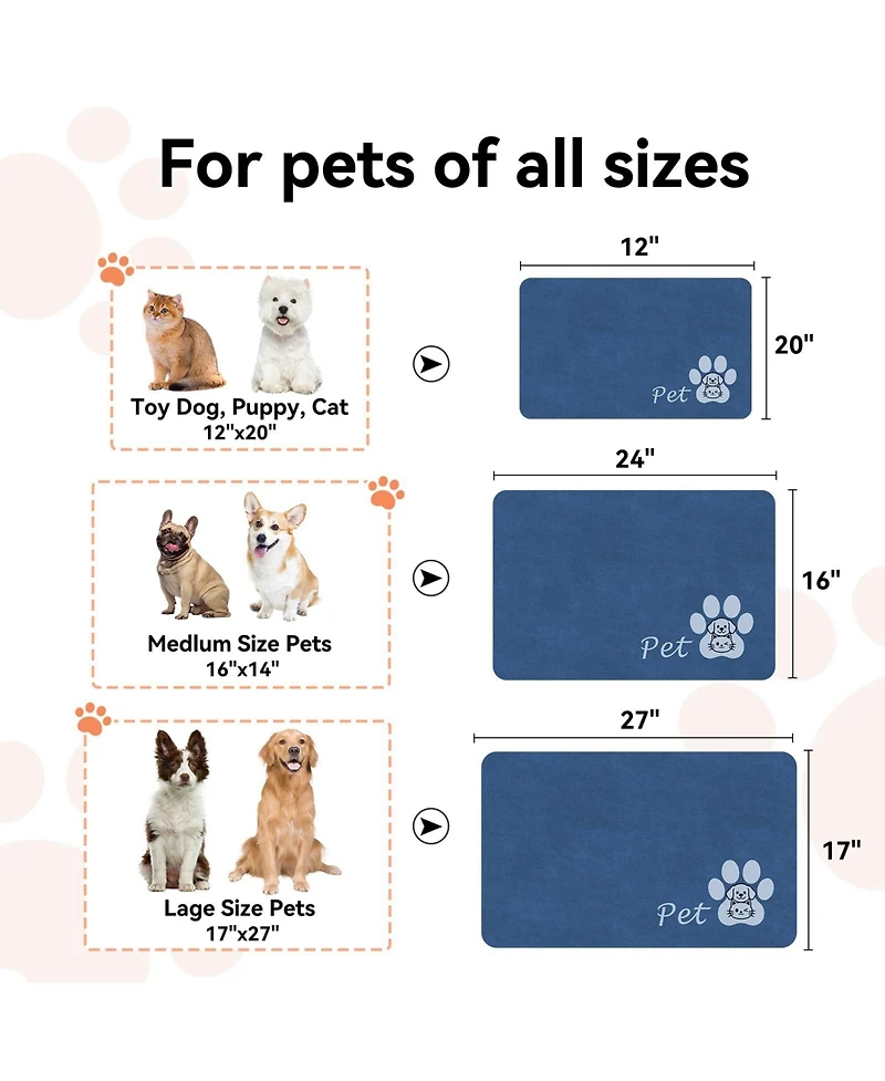Aronkl Quick Dry Super Absorbent Pet Feeding Mat Non-Slip Waterproof Floor Protector for Dogs Cats