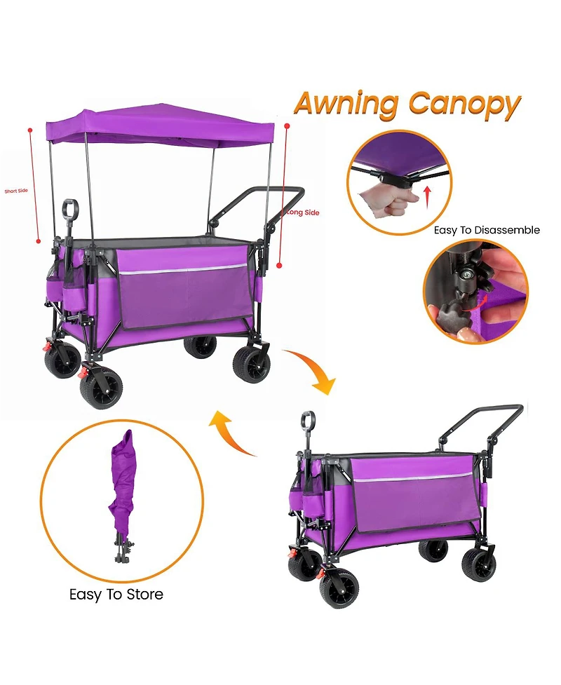 Streamdale Furniture Multi-Functional Folding Wagon Cart with Canopy All-Terrain Wheels